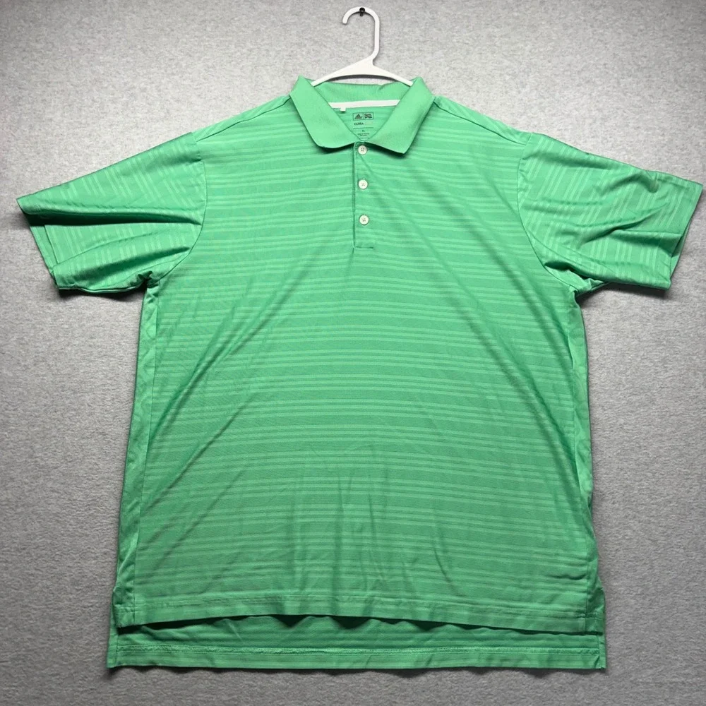 Adidas ClimaCool Mens Golf Polo Shirt XL Green Striped Short Sleeve Performance